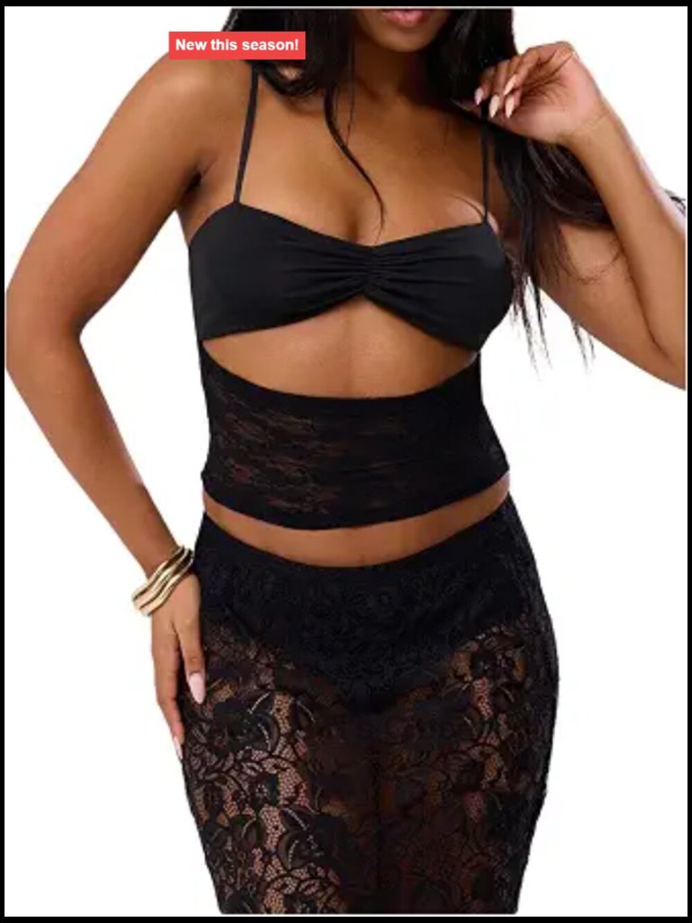 Lace Cut Out Cami Crop Top Ruched Spaghetti Strap Y2k Party Club